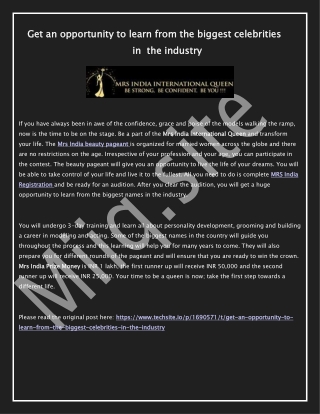 Get an opportunity to learn from the biggest celebrities in the industry