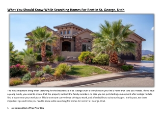 What You Should Know While Searching Homes For Rent In St. George, Utah