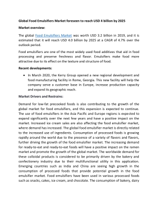 Strong growth in the F&B sector drives the Global Food Emulsifiers Market