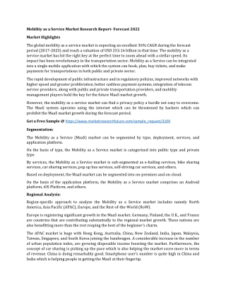 Mobility as a Service Market Research Report- Forecast 2022