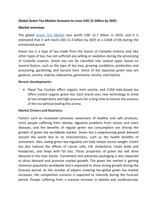 North America commands with a leading share in Global Green Tea Market
