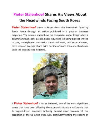 Pieter Stalenhoef Shares His Views About the Headwinds Facing South Korea