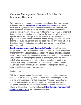 Campus Management System Software A Solution To Managed your Records