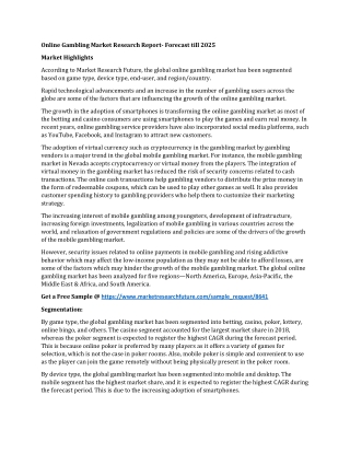 Online Gambling Market Research Report- Forecast till 2025