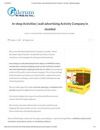 In-shop Activities & Wall Advertising Activity Company in Mumbai