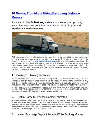 10 Moving Tips About Hiring Best Long Distance Movers