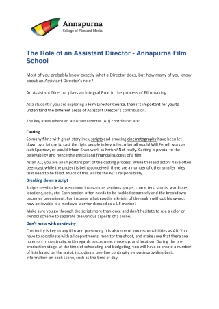 The Role of an Assistant Director - Annapurna Film School