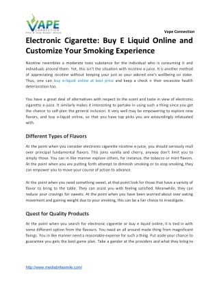 Electronic Cigarette: Buy E Liquid Online and Customize Your Smoking Experience