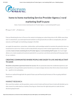 home to home marketing Service Provider Agency | rural marketing Staff in pune