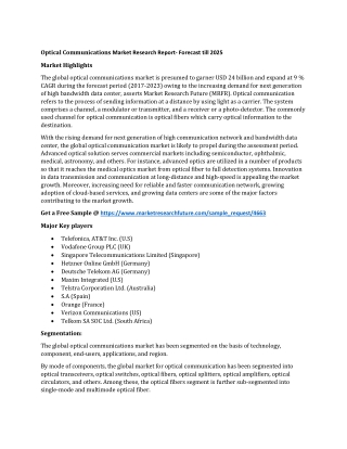 Optical Communications Market Research Report- Forecast till 2025