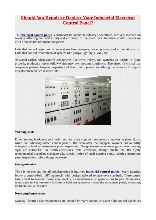 Should You Repair or Replace Your Industrial Electrical Control Panel?
