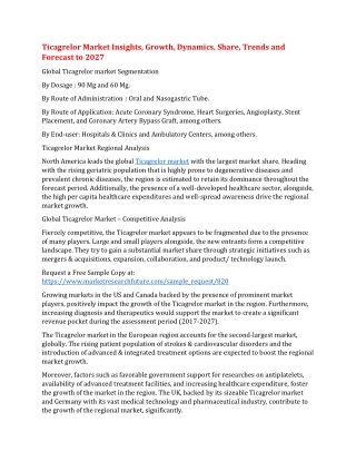 Ticagrelor Market Insights, Growth, Dynamics, Share, Trends and Forecast to 2027
