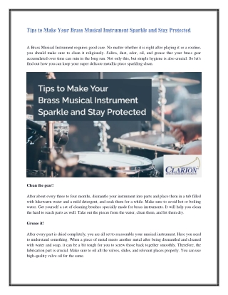 Tips to Make Your Brass Musical Instrument Sparkle and Stay Protected