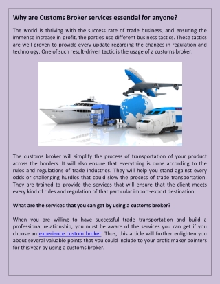 Why are Customs Broker services essential for anyone?