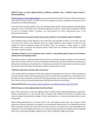 COVID-19 Impact on Smart Lighting Market  by Offering, Installation Type | COVID-19 Impact Analysis