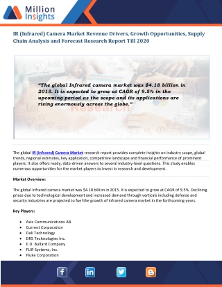 IR (Infrared) Camera Market Development Strategies & In-depth Research Report 2020