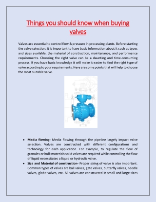 Things you should know when buying valves