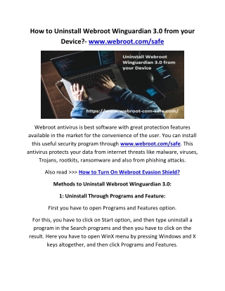 How to Uninstall Webroot Winguardian 3.0 from your Device?- www.webroot.com/safe