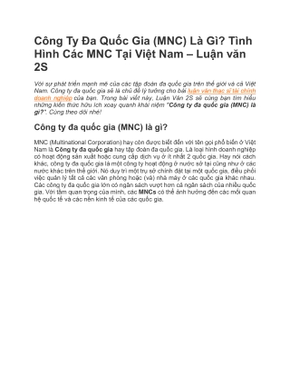 Công Ty Đa Quốc Gia (MNC) Là Gì? Tình Hình Các MNC Tại Việt Nam - Luận Văn 2S