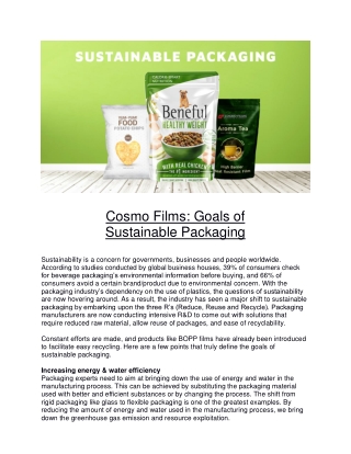 Cosmo Films : Goals of Sustainable Packaging