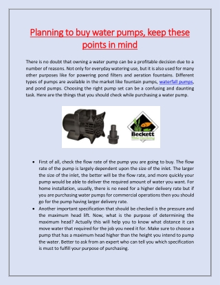 Planning to buy water pumps, keep these points in mind