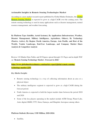 Global Remote Sensing Technology Market Size, Trends & Analysis - Forecasts 2026