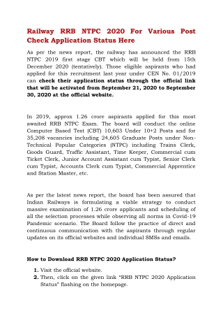 Railway RRB NTPC 2020