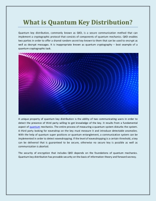 What is Quantum Key Distribution?