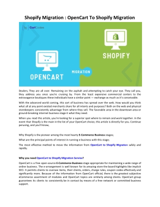 Shopify Migration : OpenCart To Shopify Migration