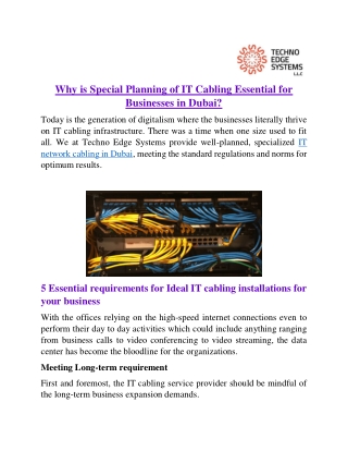 Why is Special Planning of IT Cabling Essential for Businesses in Dubai?
