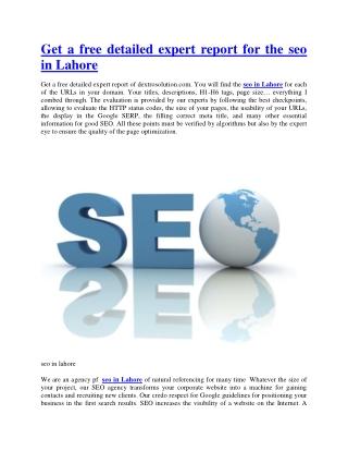 Get a free detailed expert report for the seo in Lahore