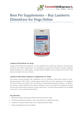 Best Pet Supplements - Lamberts EliminEase for Dogs Online - CanadaVetExpress