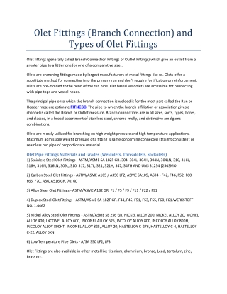 Olet Fittings (Branch Connection) and Types of Olet Fittings