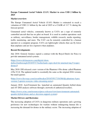 Europe Unmanned Aerial Vehicle Market Size and Growth Forecast Report 2020