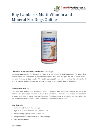 Buy Lamberts Multi Vitamin and Mineral For Dogs Online - CanadaVetExpress