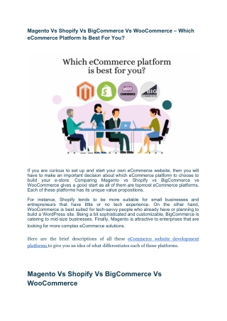 Magento Vs Shopify Vs BigCommerce Vs WooCommerce - Which eCommerce Platform Is Best For You? - CSSChopper