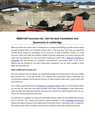 K&M Hall Concrete Ltd.: Get the best Foundation and Basements in Lethbridge