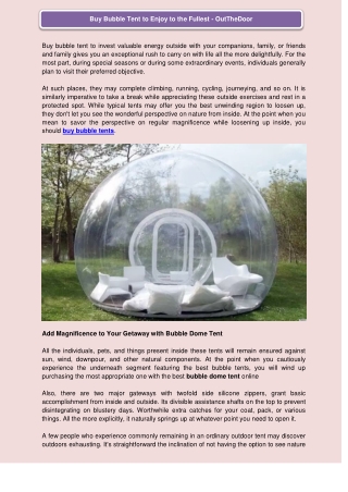 Buy Bubble Tent to Enjoy to the Fullest - OutTheDoor