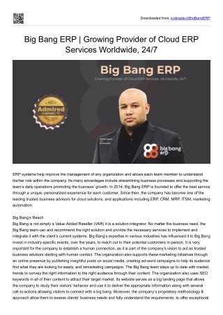 Big Bang ERP | Growing Provider of Cloud ERP Services Worldwide, 24/7