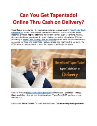 Can You Get Tapentadol Online Thru Cash on Delivery?