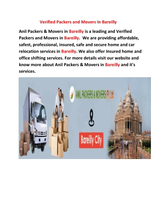 Verified Packers and Movers In Bareilly