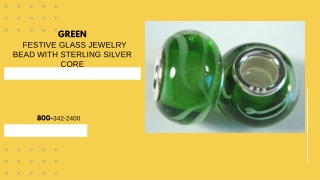 GREEN FESTIVE GLASS JEWELRY BEAD WITH STERLING SILVER CORE