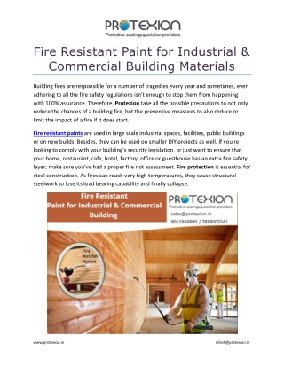 Fire Resistant Paint for Industrial & Commercial Building Materials