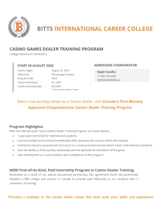 Casino Game Dealer Training Diploma - BITTS Private College