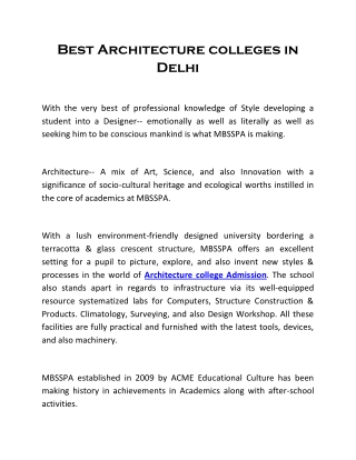 Best Architecture colleges in Delhi