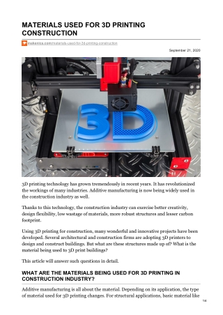 Materials used for 3d printing construction