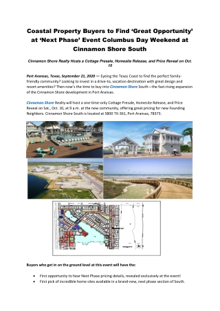 Coastal Property Buyers To Find ‘Great Opportunity’ at ‘Next Phase’ Event Columbus Day Weekend