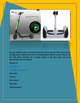 Buy A Electric Scooter Uk | Geek Scooters