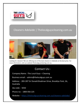 Commercial cleaning business for sale Adelaide | Thelocalguyscleaning.com.au