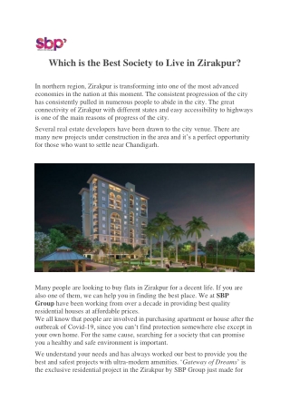 Which is the Best Society to Live in Zirakpur?